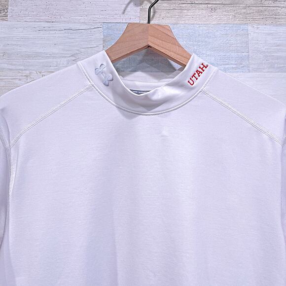 Utah Utes Under Armour ColdGear Fitted Mock Neck Top White Football Mens Large - Picture 2 of 8